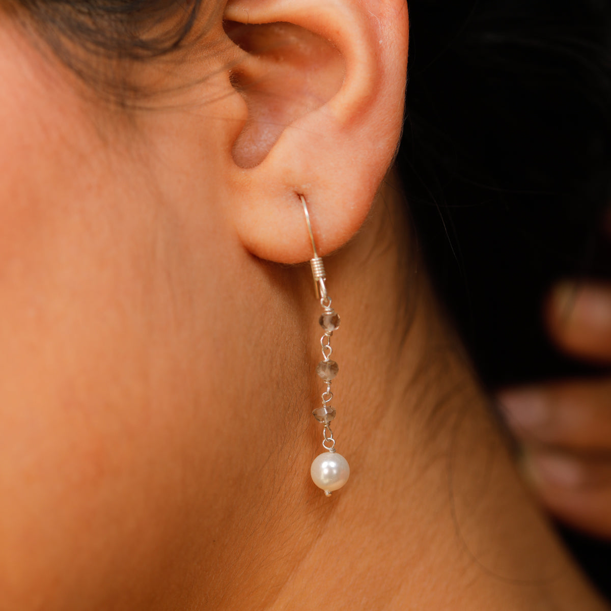 Smokey Quartz with Pearls Drop Earring