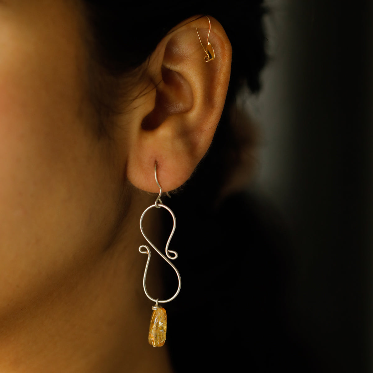 Silver Wire with Citrine Earring