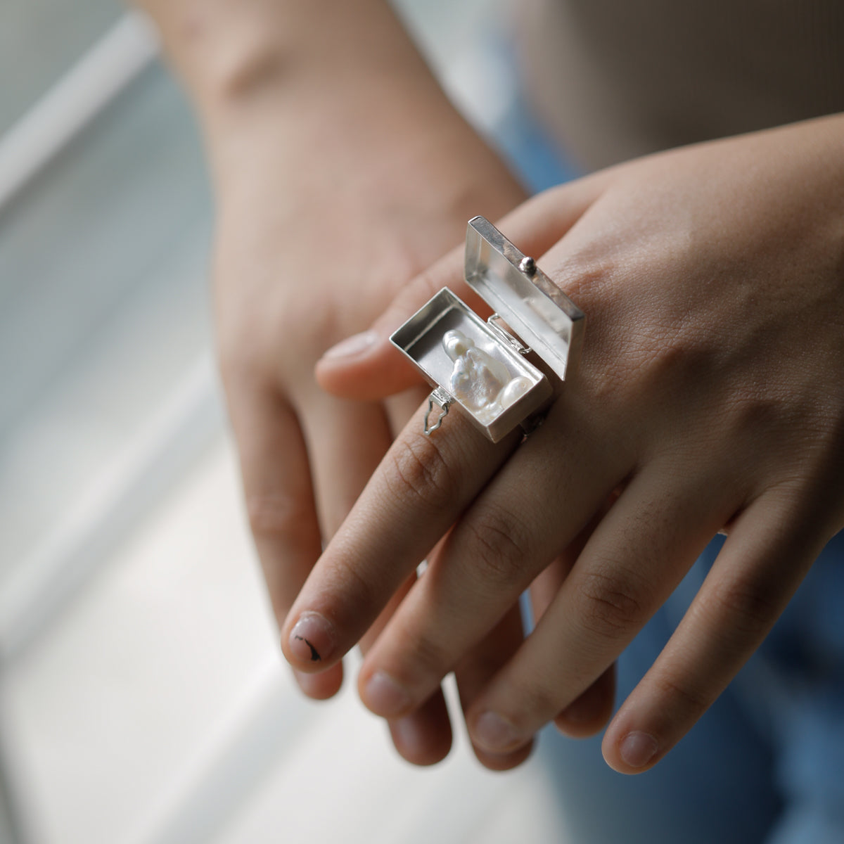 Silver Rectangle Memory Ring (Adjustable)