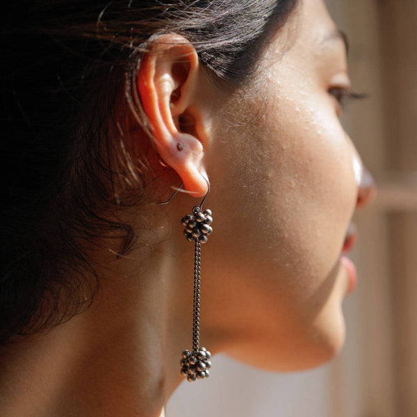Oxidized Silver Beads Dangler Earrings with Chain