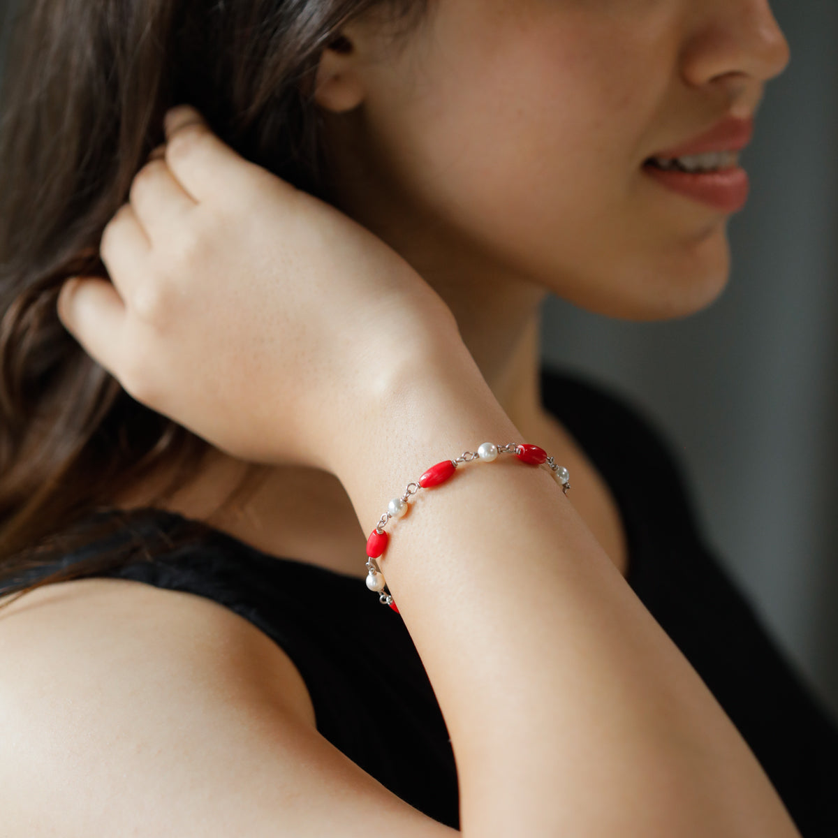 Silver Bracelet with Pearl and Corals