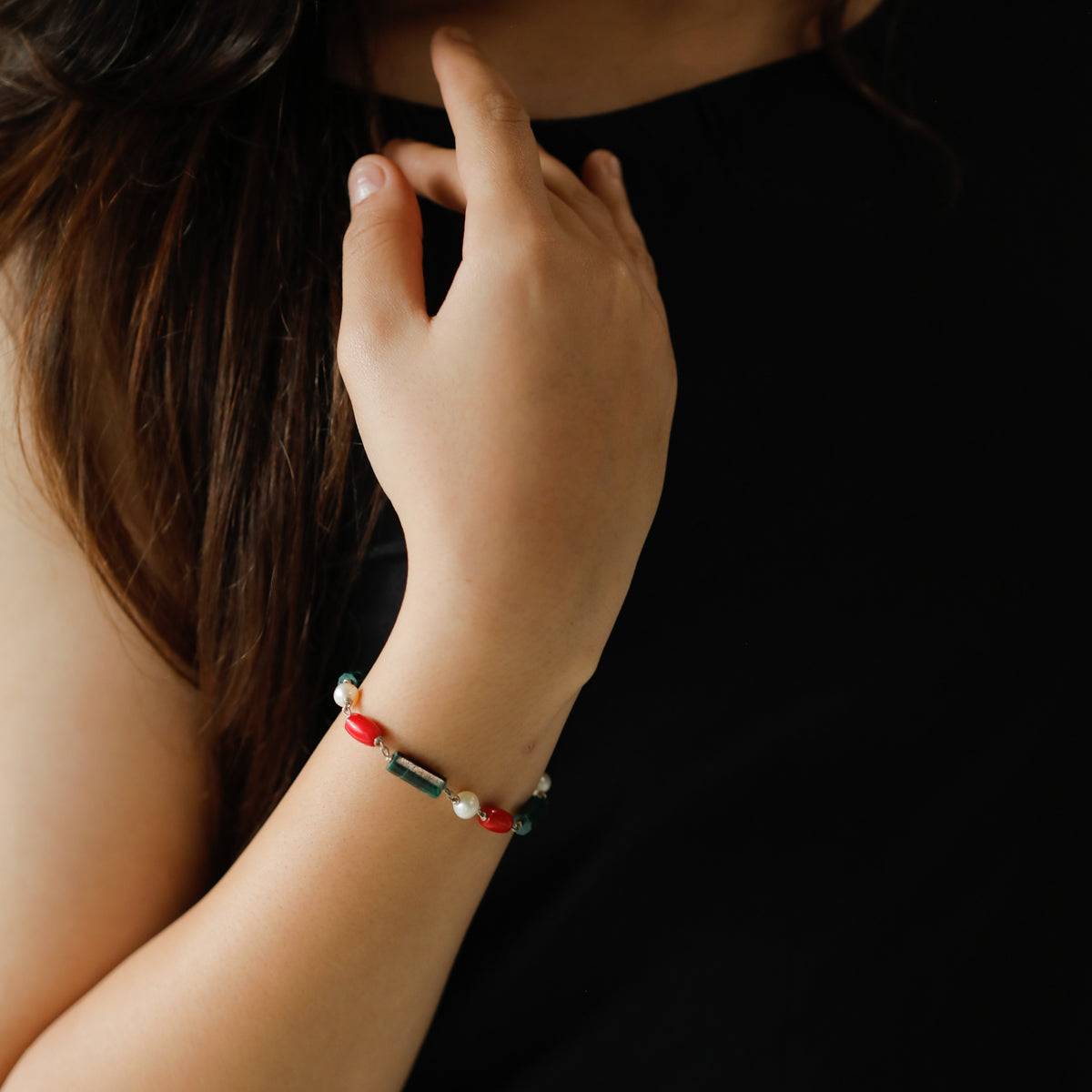 Silver Bracelet with Pearl and Corals