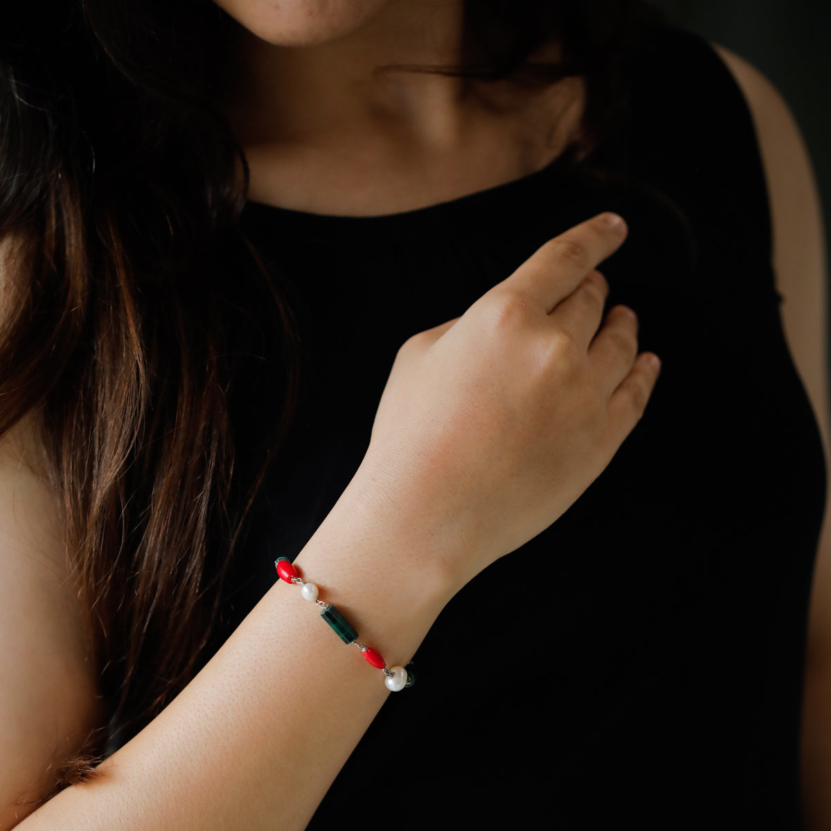 Silver Multicolor Semi-Precious Stones Bracelet