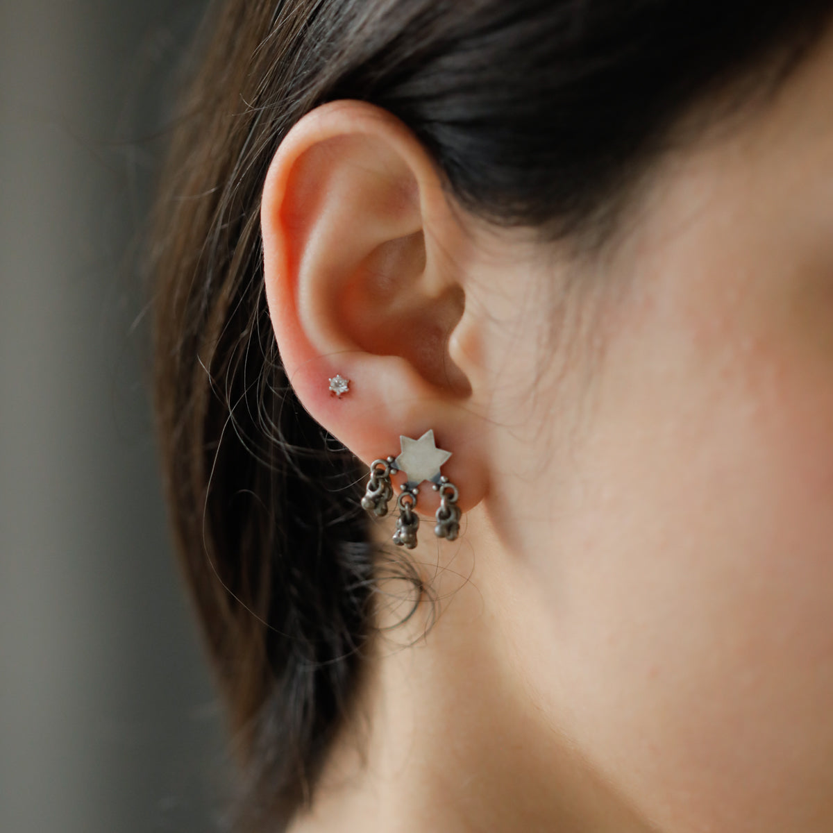 Silver Star with Ghungroo Motif Studs