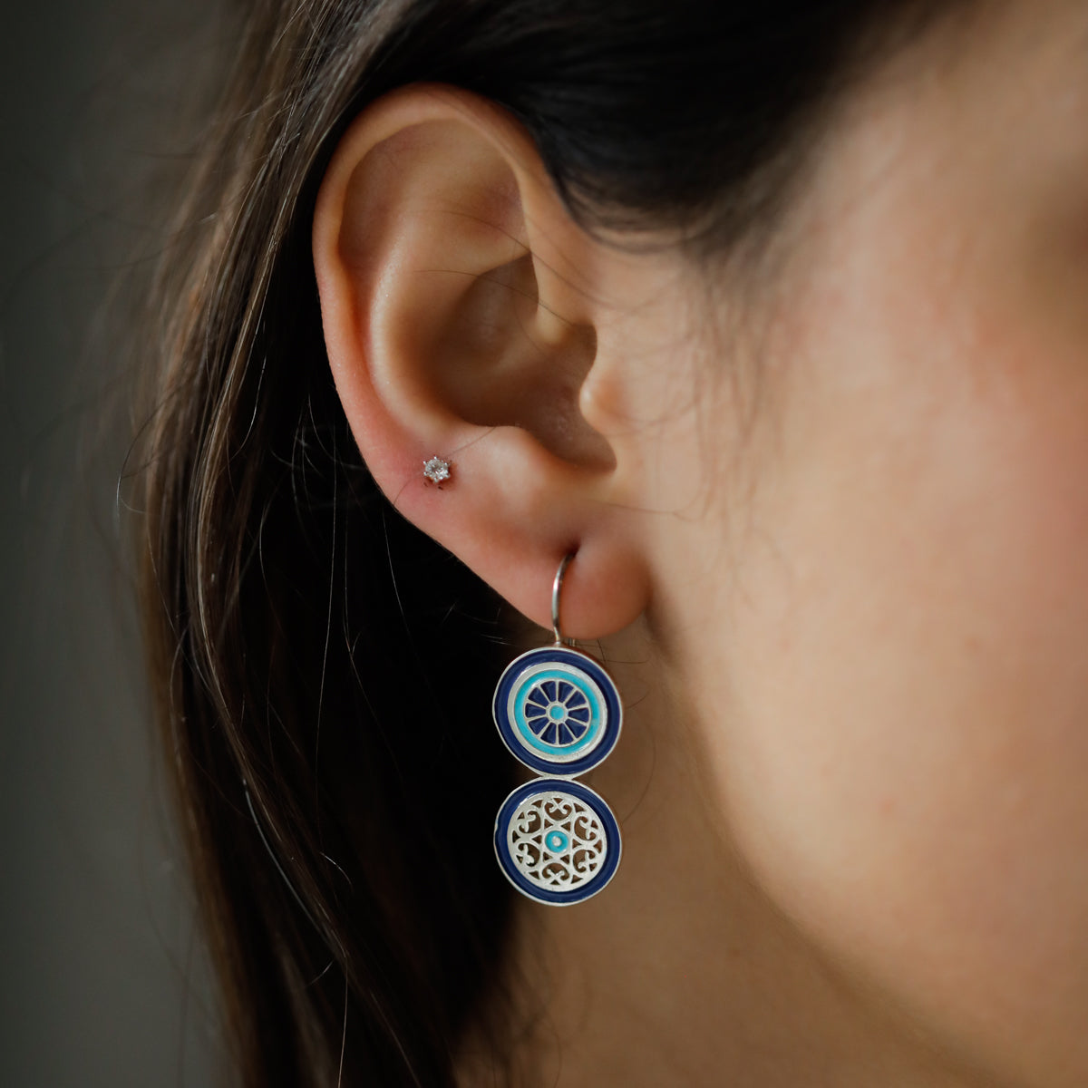 Moha Maya Enamel Filigree blue earrings