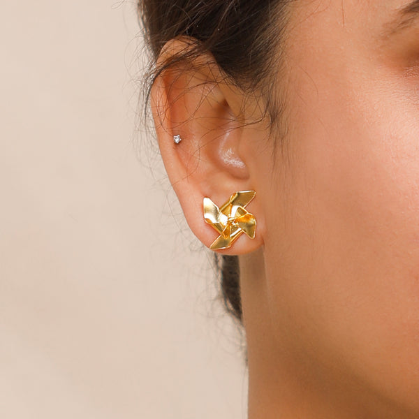 Pinwheel Studs - Fold Earring |  92.5 Silver | 22K Gold Plated