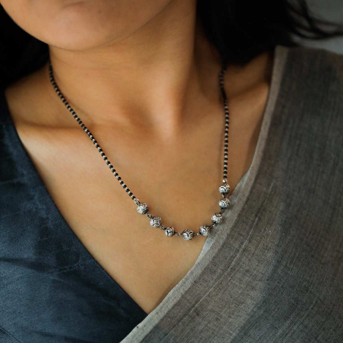 Silver Bead String Mangalsutra: Short