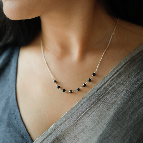 Handmade Silver Mangalsutra : Faceted Black spinel ganthan