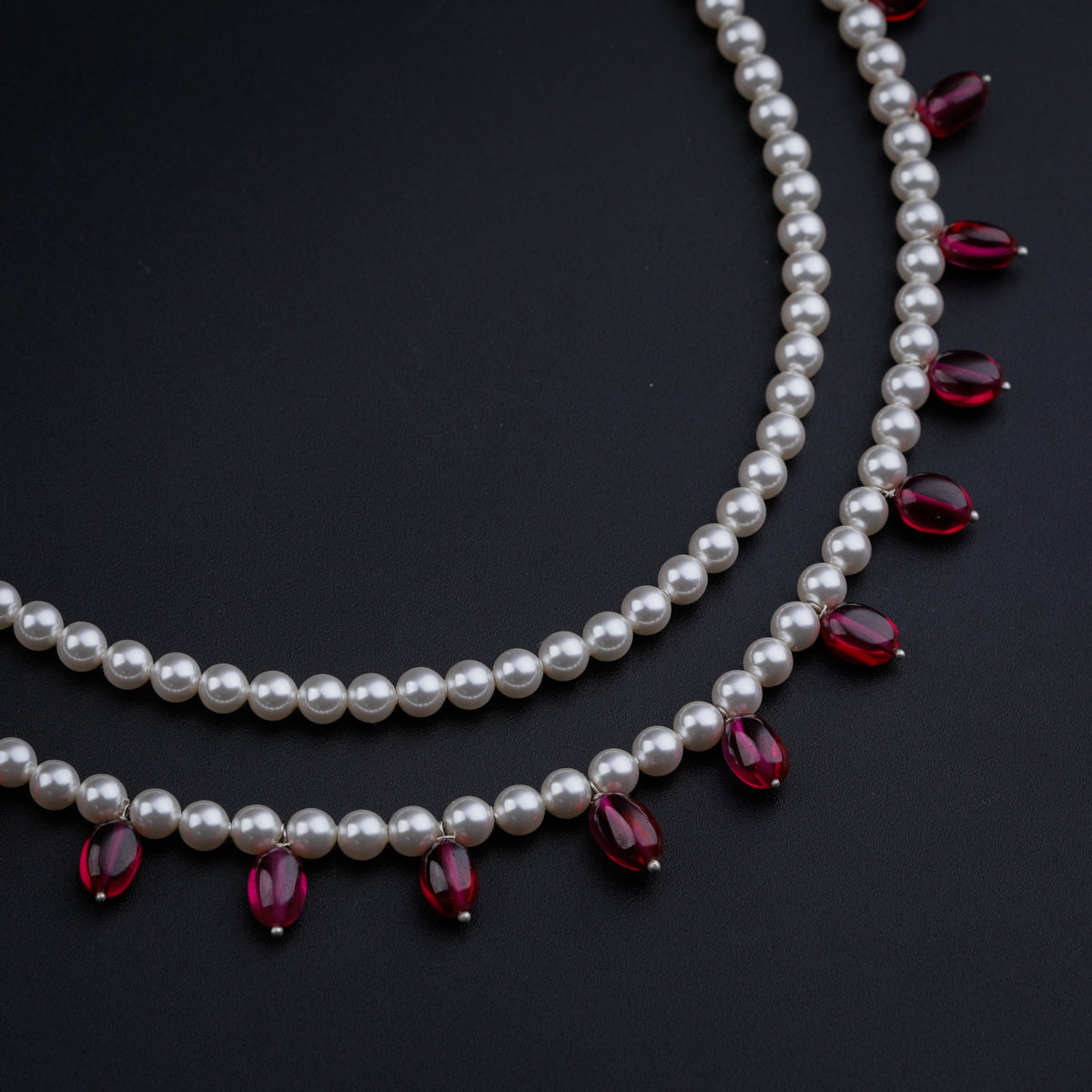 Two Layer Pearl Necklace with Ruby