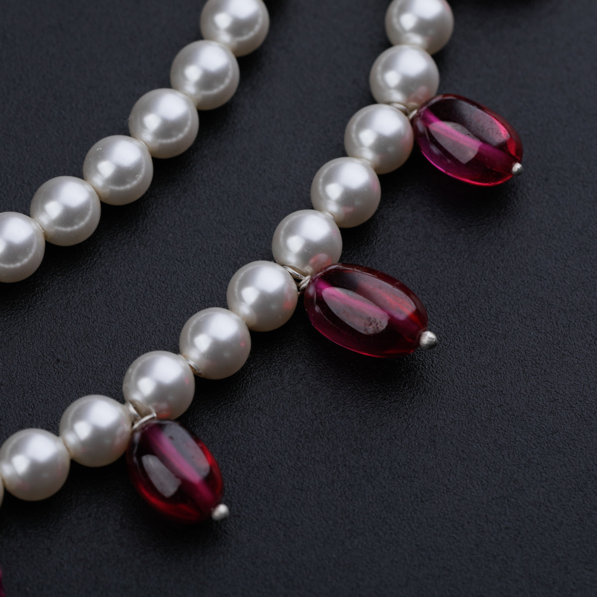 Two Layer Pearl Necklace with Ruby