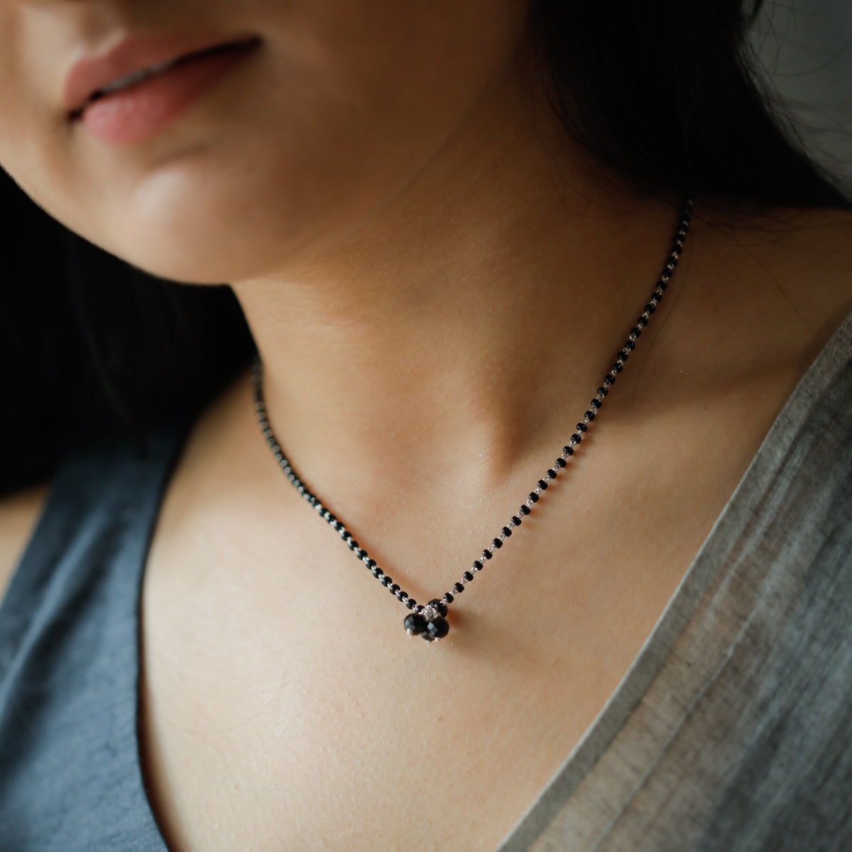 Handmade silver Mangalsutra with Black Spinel Bunch