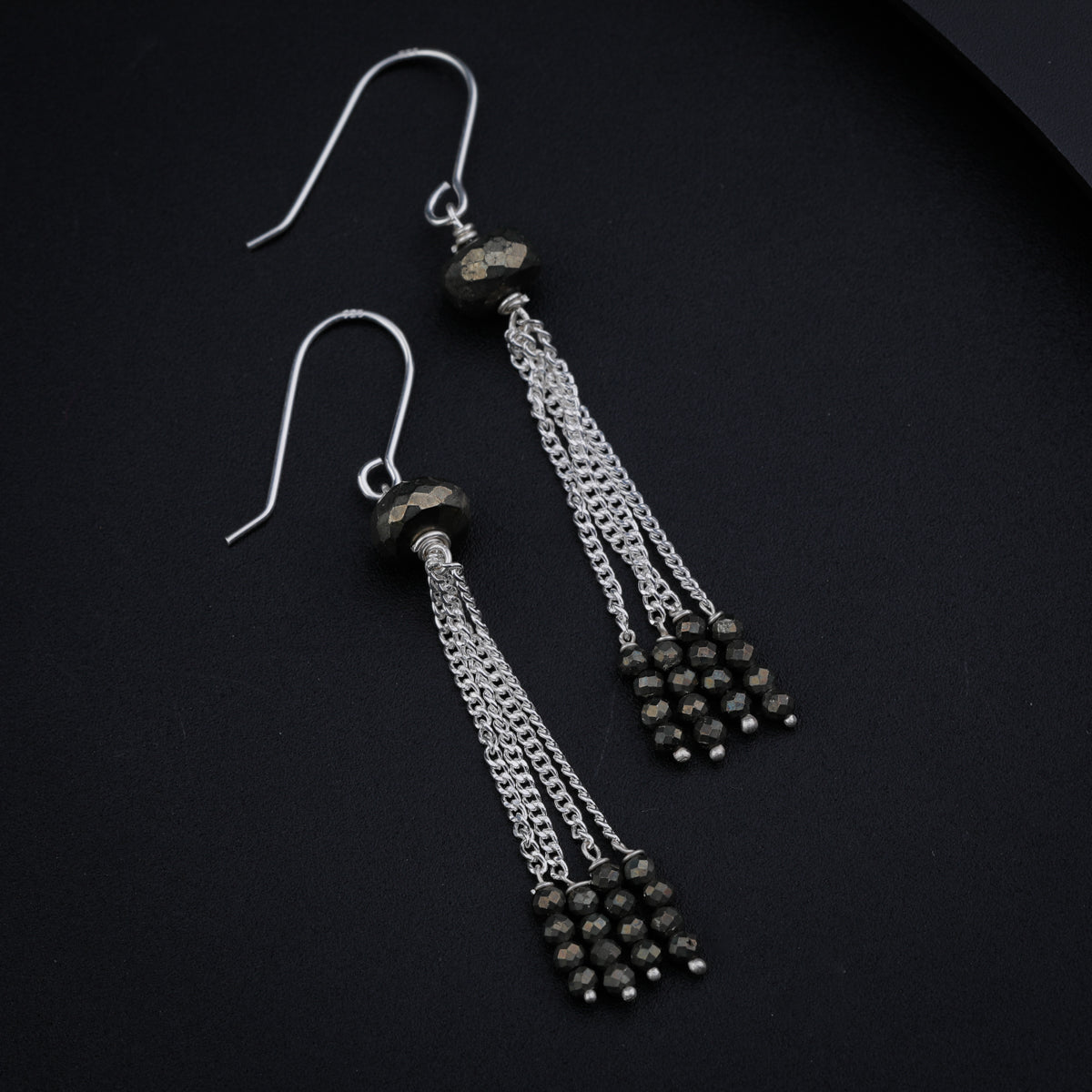 Silver Dangler Earring with Pyrites