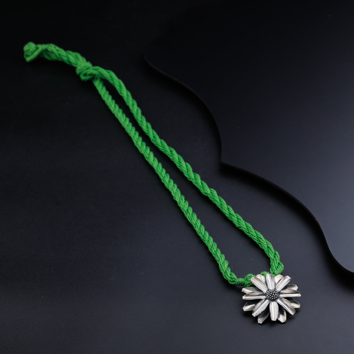 Silver Soorajmukhi Pendant Necklace with Green Thread