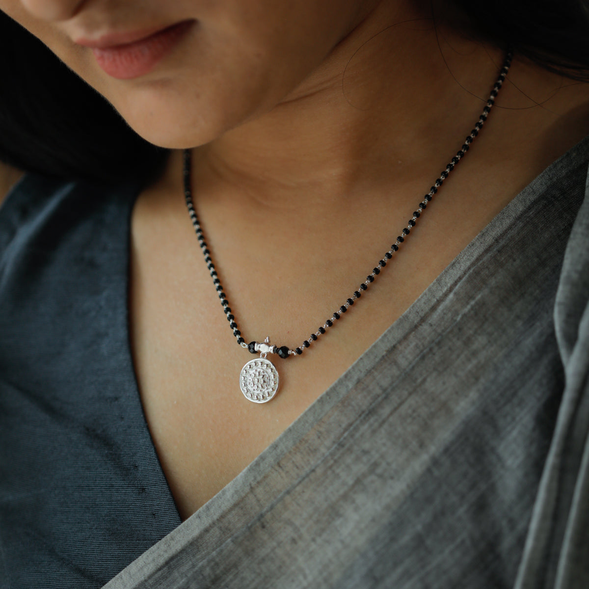 Silver Saaj motif Mangalsutra