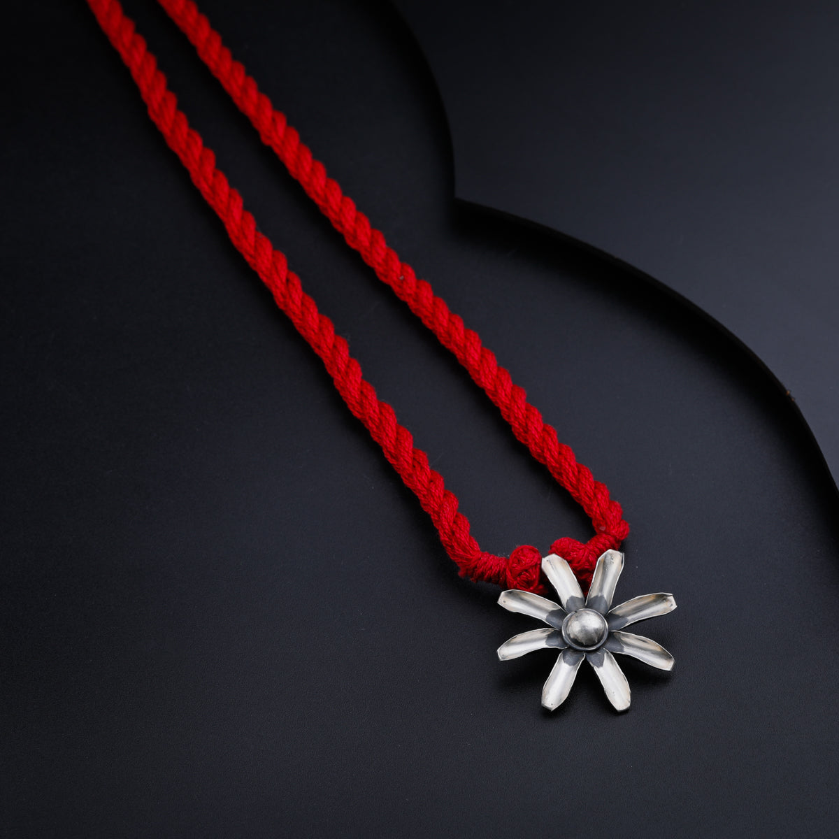 Silver Gulbahaar Pendant Necklace with Red Thread