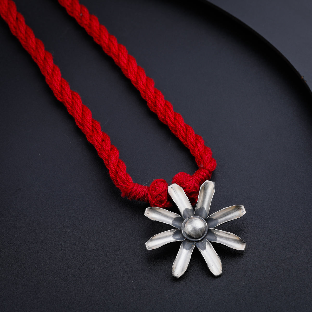 Silver Gulbahaar Pendant Necklace with Red Thread