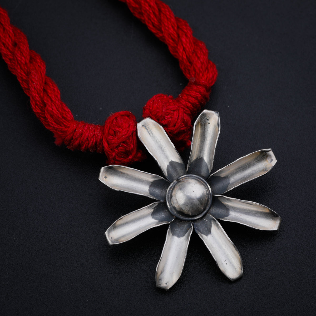 Silver Gulbahaar Pendant Necklace with Red Thread