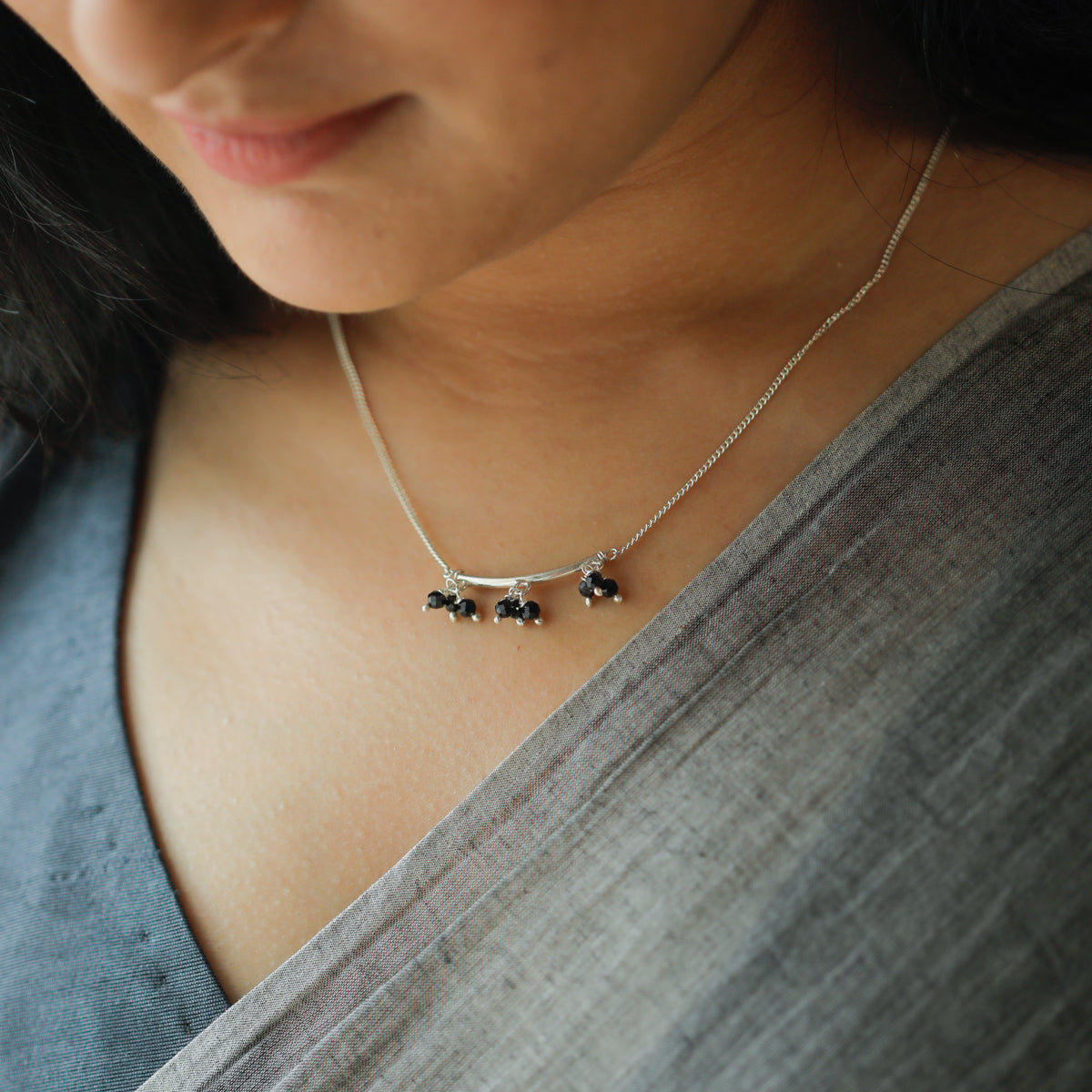 Handmade Silver Mangalsutra with tiny spinel latkans