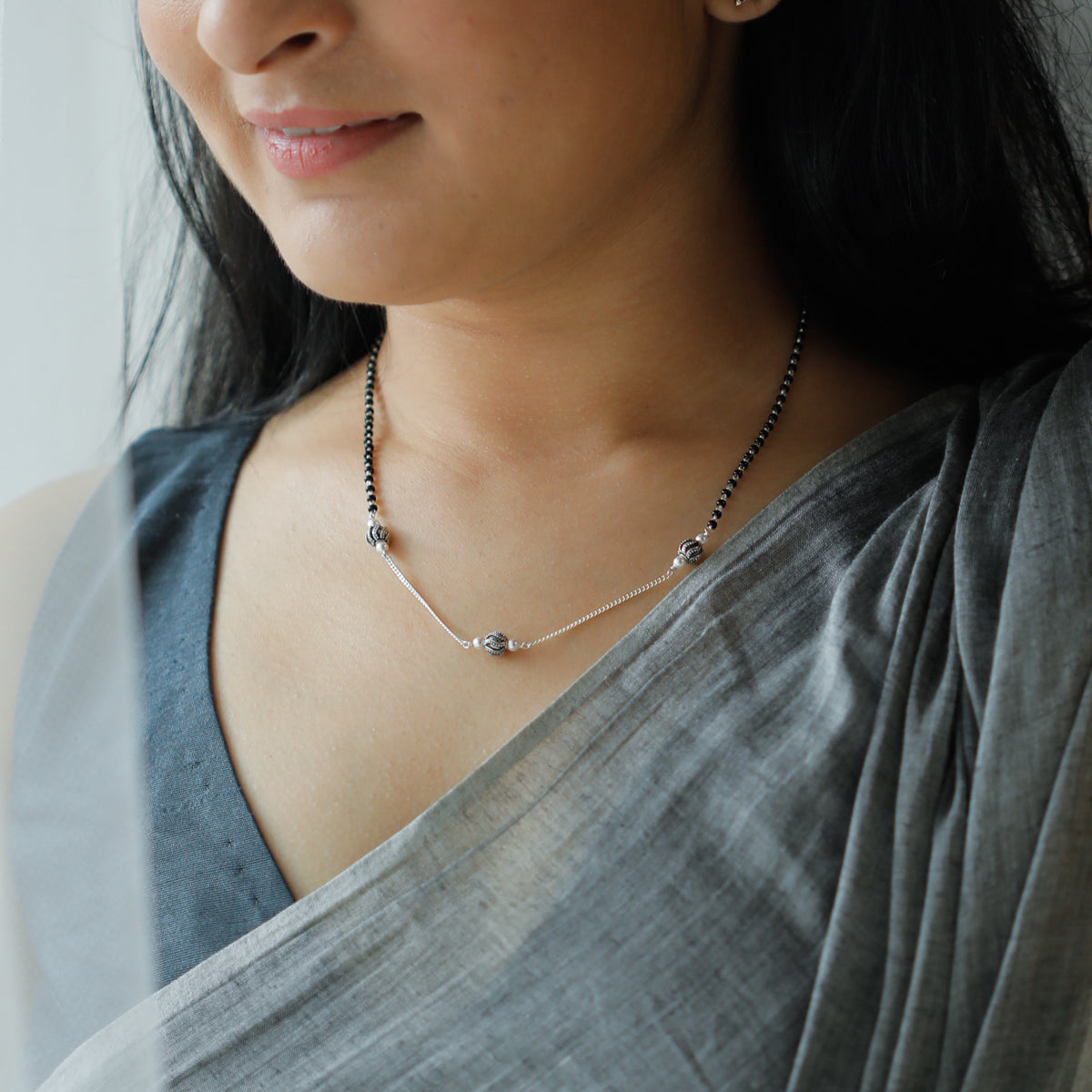 Handmade silver Beads Mangalsutra