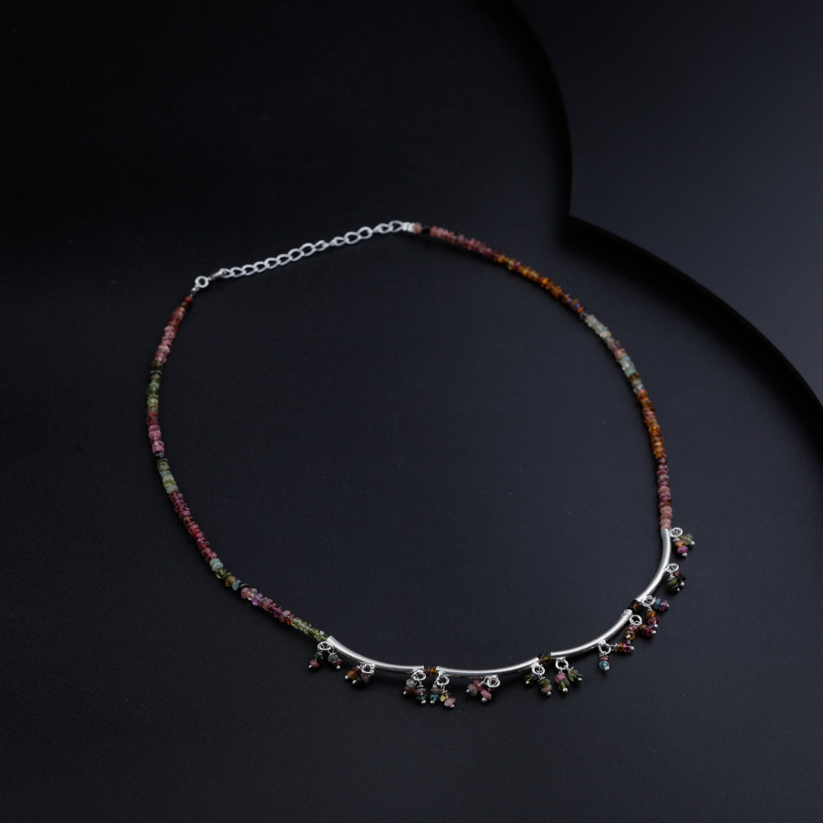 Silver Pipe Latkan Necklace with Tourmaline