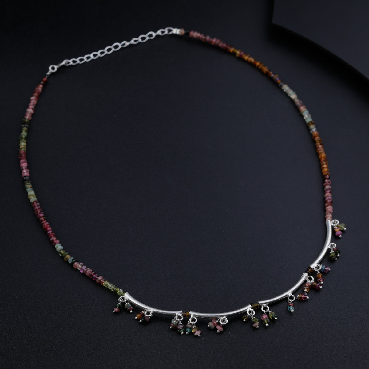 Silver Pipe Latkan Necklace with Tourmaline