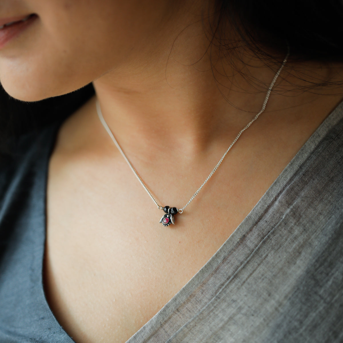 Silver Flower Bud Mangalsutra