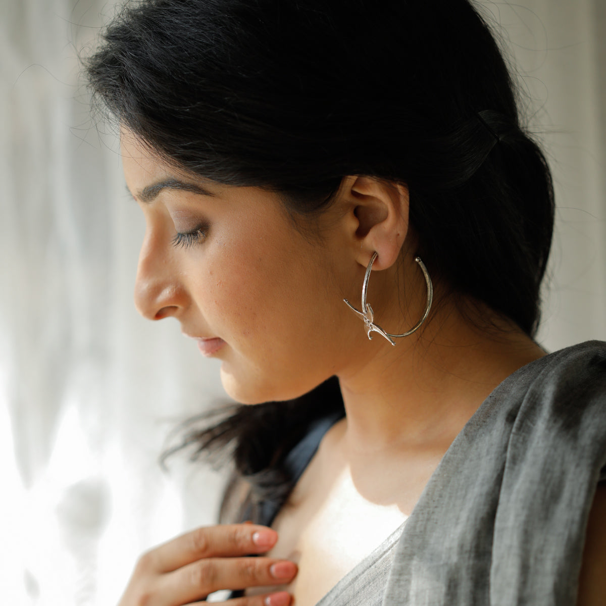 Silver Chandrakor Hoops