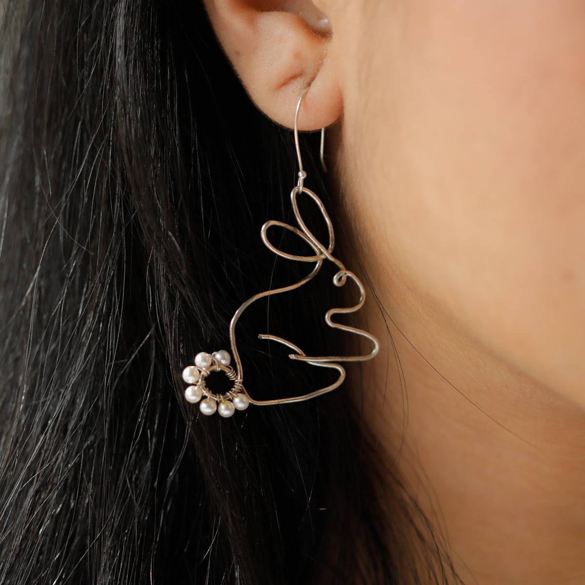 Silver Rabbit Wire Earring