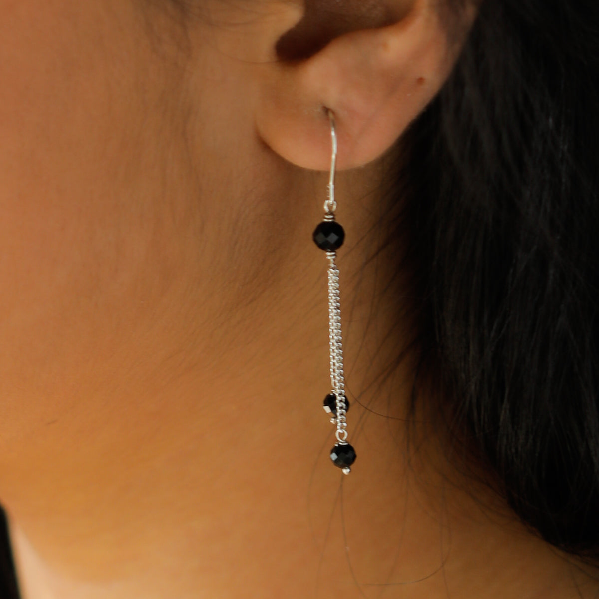 Black Onyx Silver Dangler