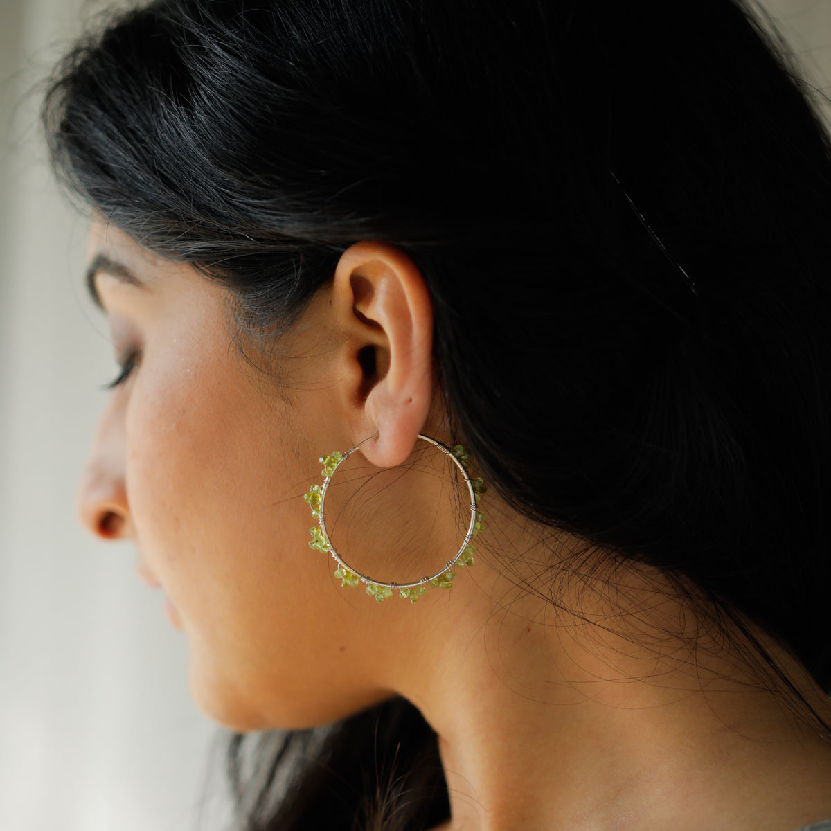 Peridots Silver Hoops