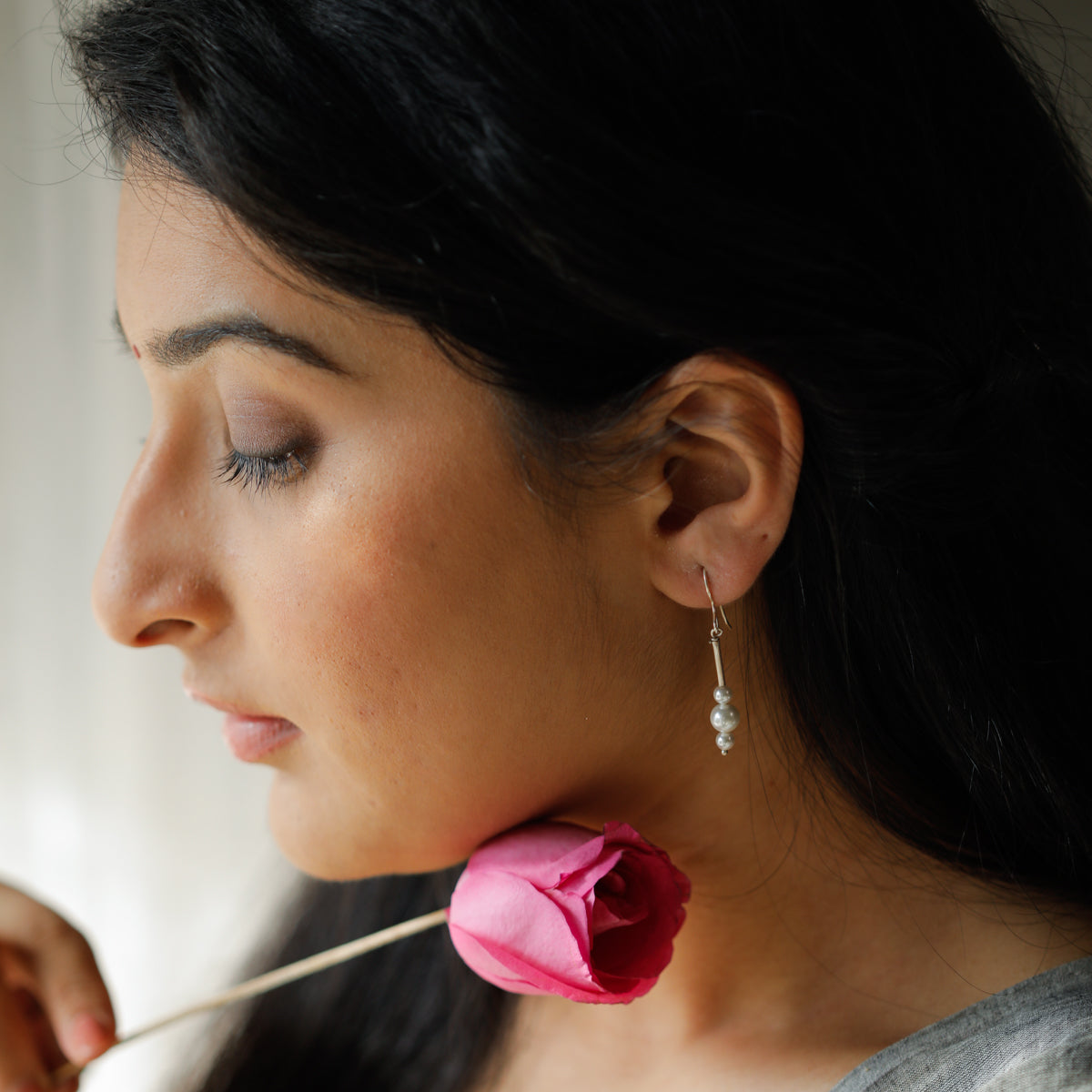 Silver Pipe Dangler with Pearls