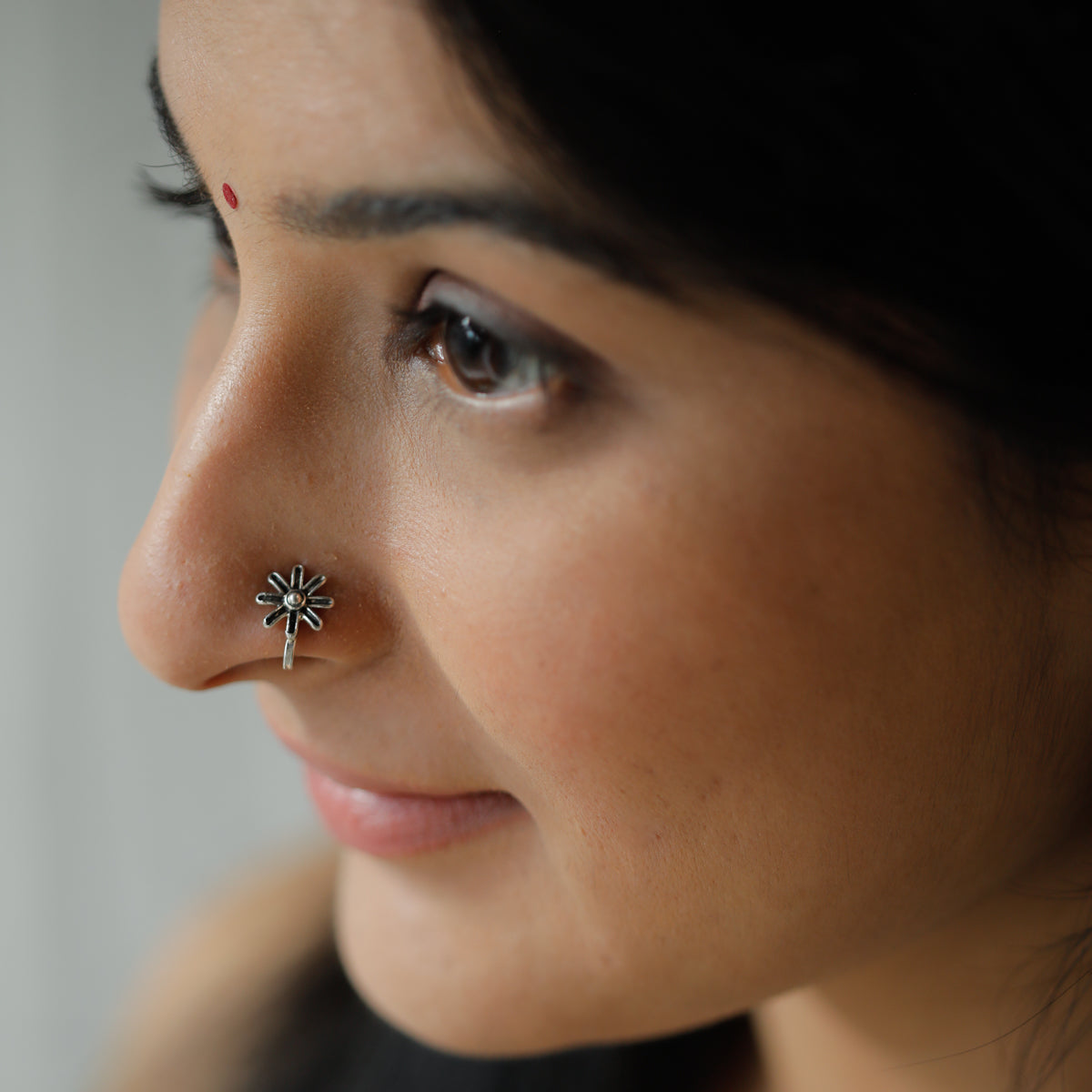 Handmade Silver Gulbahaar Nose pin (Clip On)