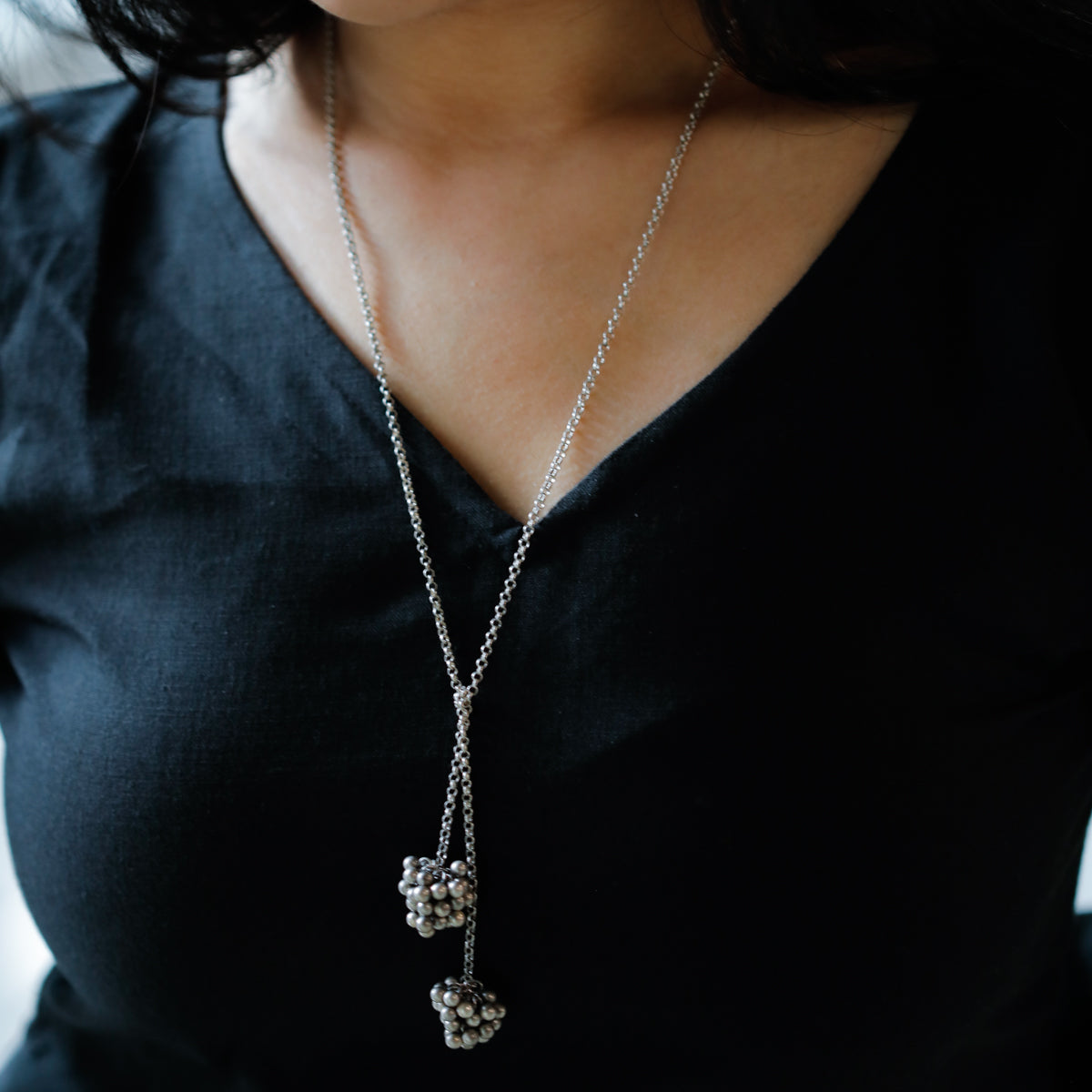 Silver Oxidized Tie & Wear Necklace