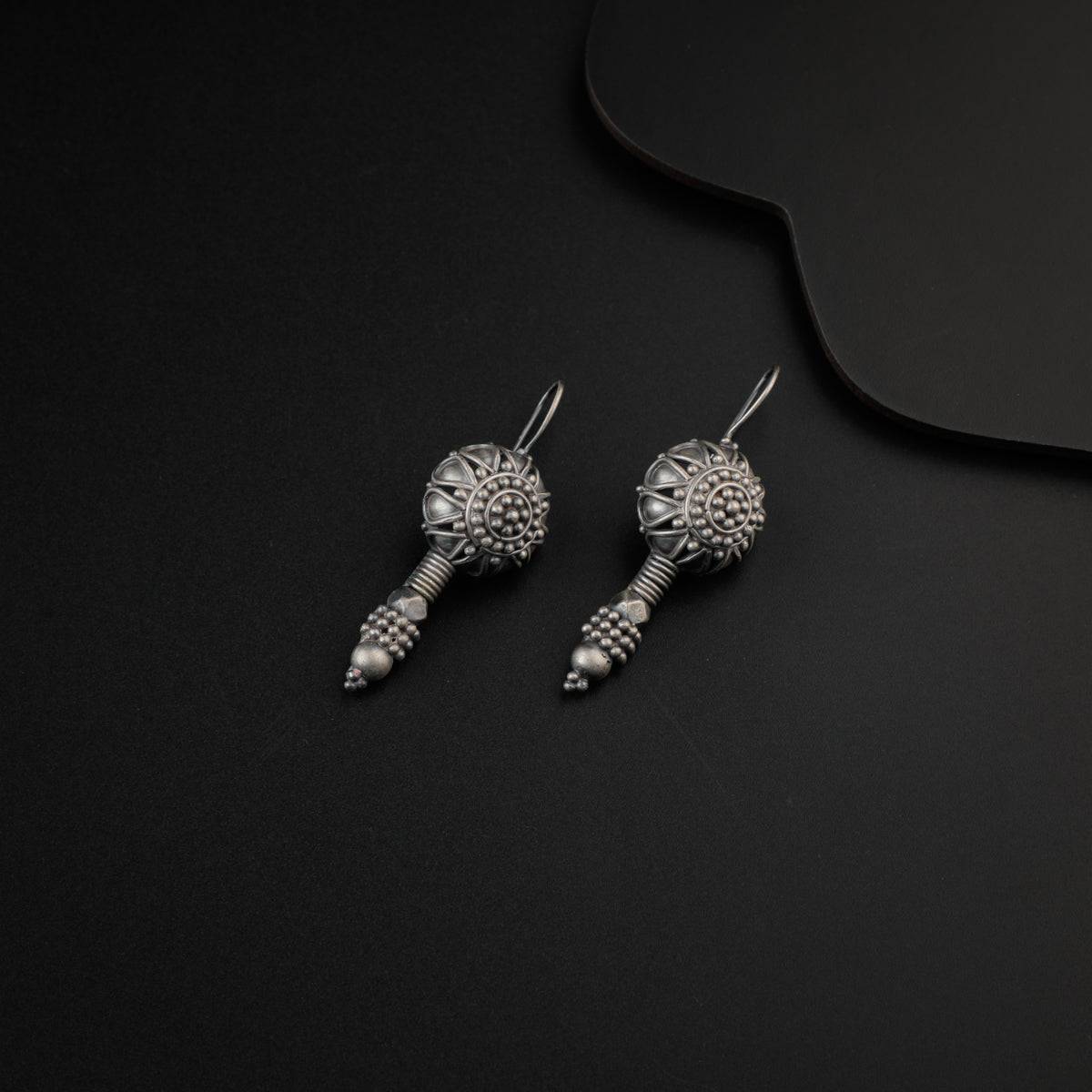 Silver Oxidized Flower Dome Earring