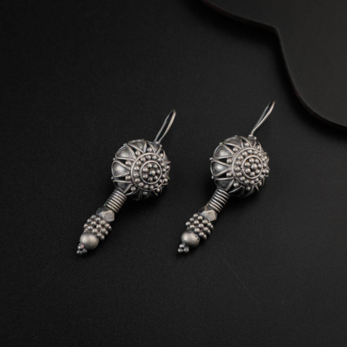 Silver Oxidized Flower Dome Earring