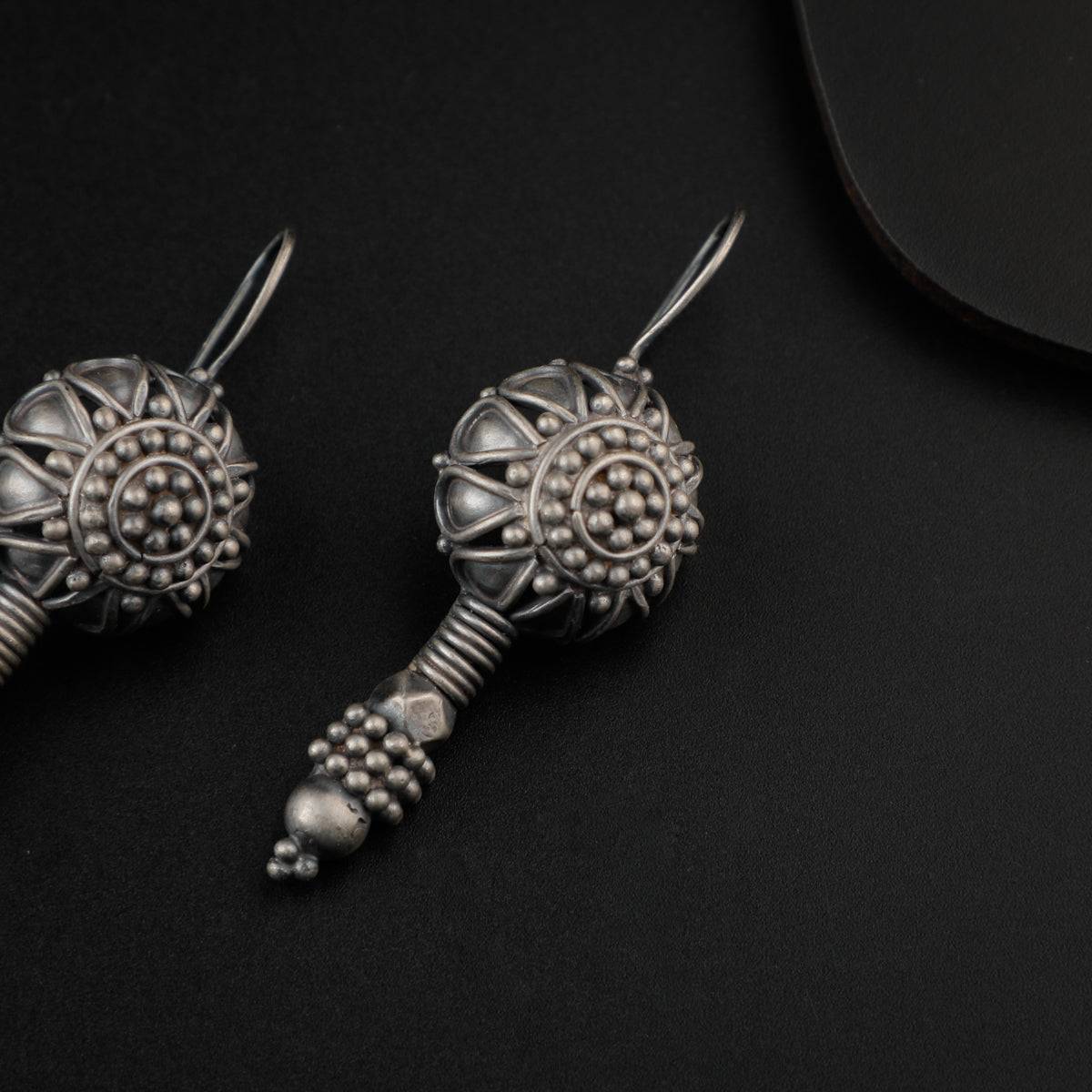 Silver Oxidized Flower Dome Earring