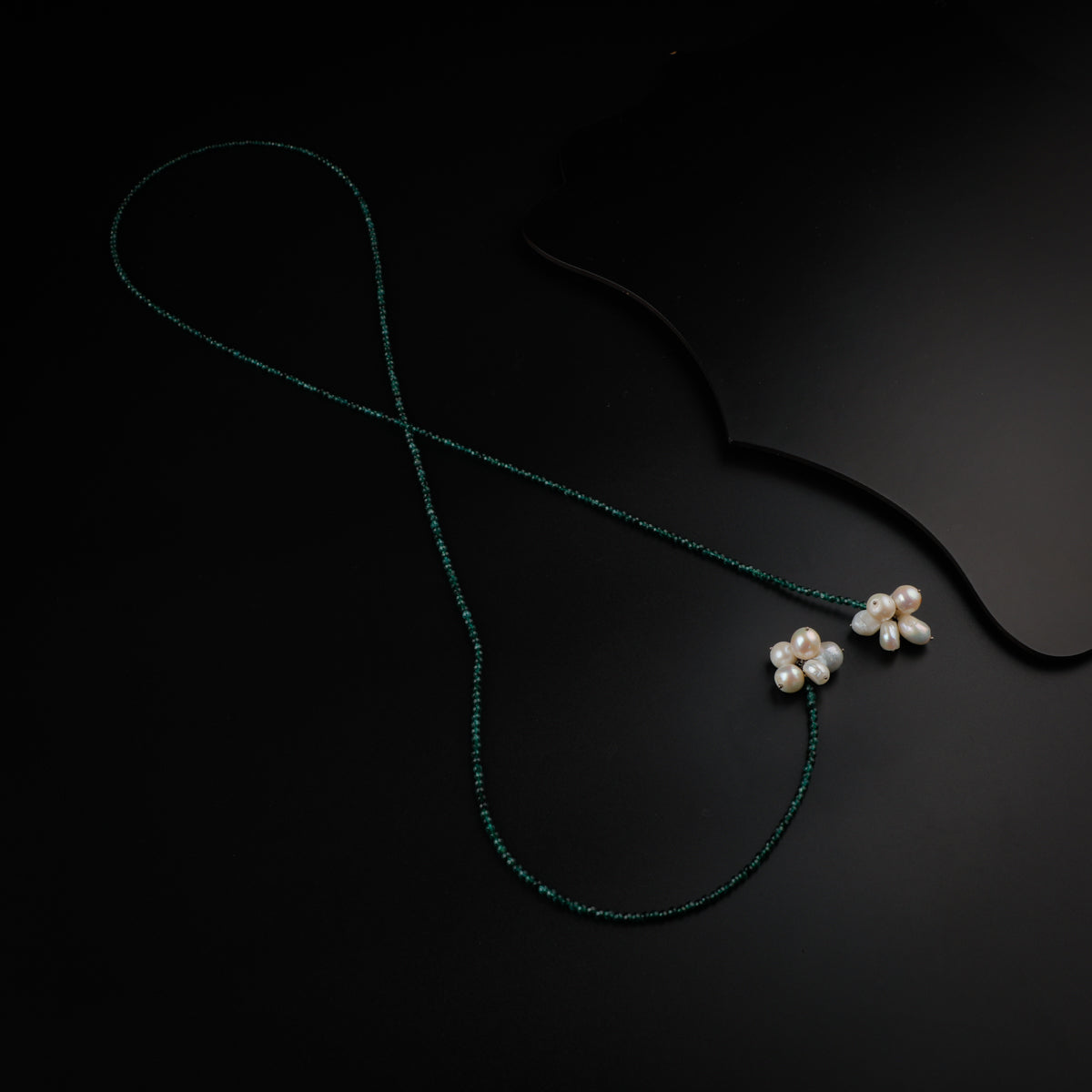 Silver Tie and Wear Necklace with Green Onyx Stones