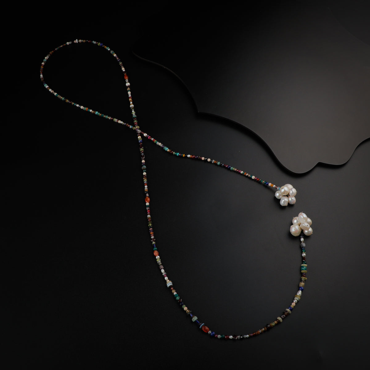 Silver Tie and Wear Necklace with Multicolor Semi-Precious Stones