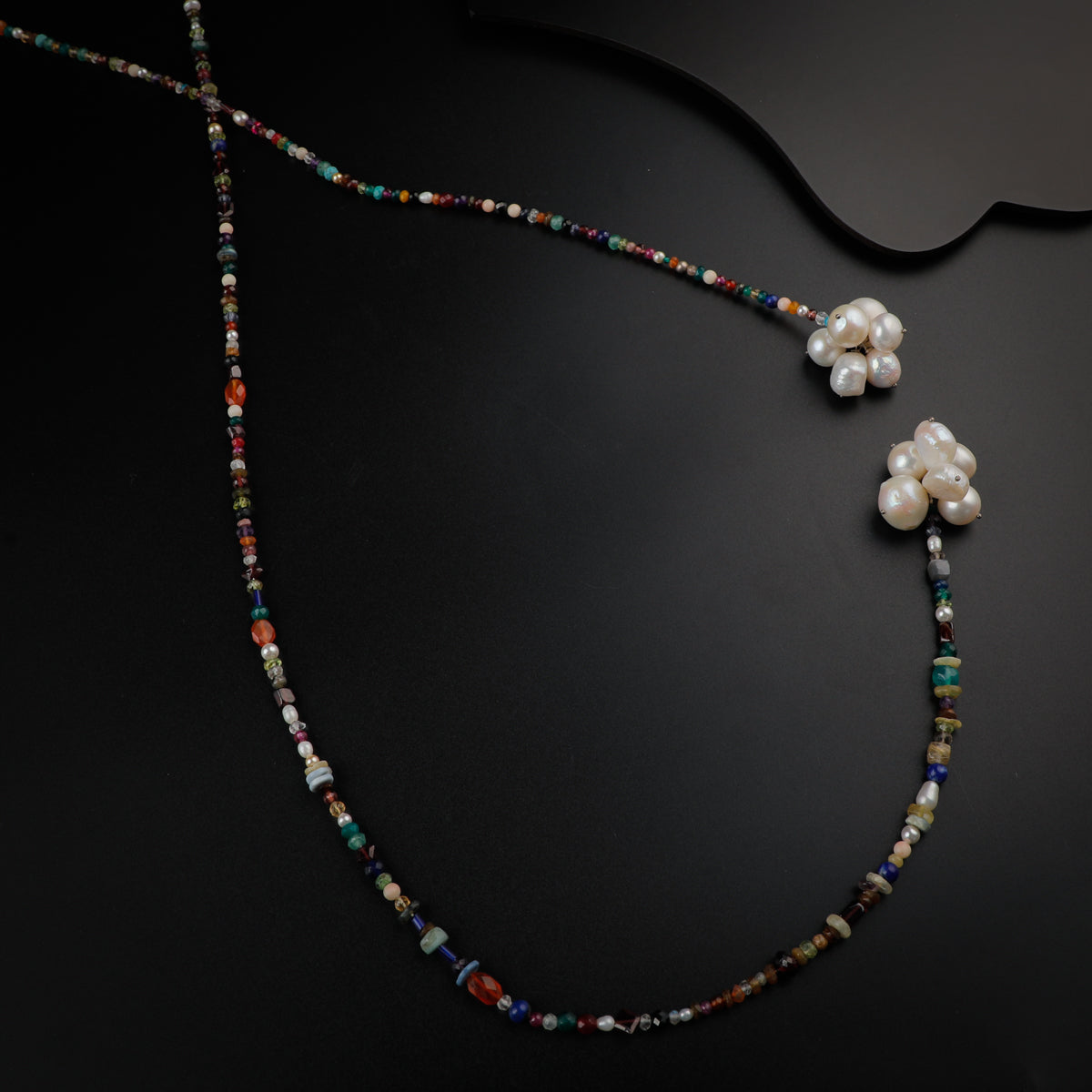 Silver Tie and Wear Necklace with Multicolor Semi-Precious Stones