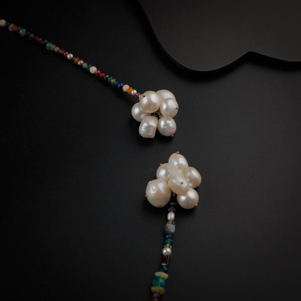 Silver Tie and Wear Necklace with Multicolor Semi-Precious Stones