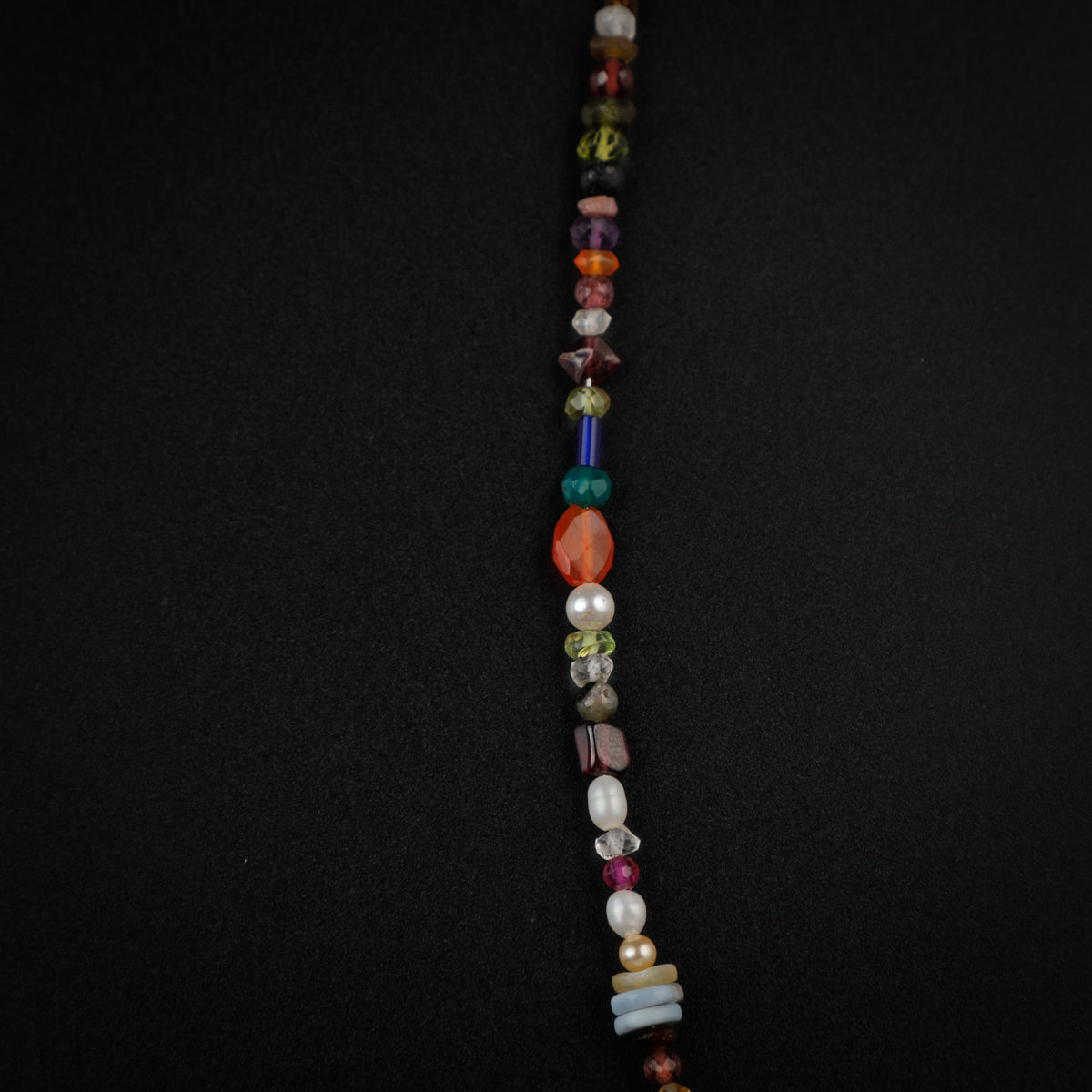 Silver Tie and Wear Necklace with Multicolor Semi-Precious Stones