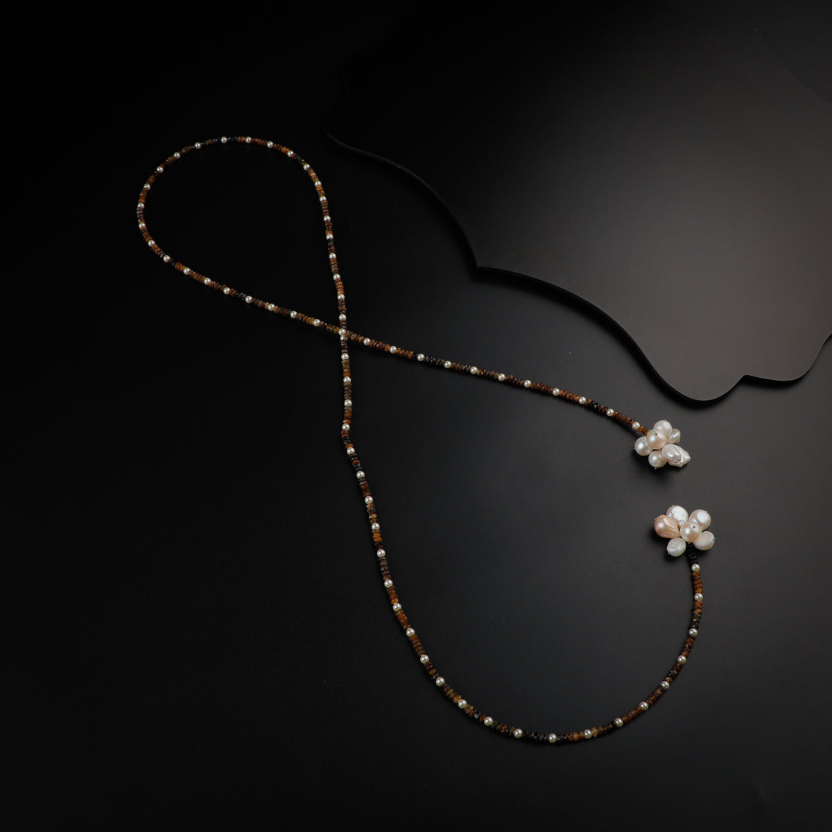 Silver Tie and Wear Necklace with Multicolor Semi-Precious Stones and Pearls