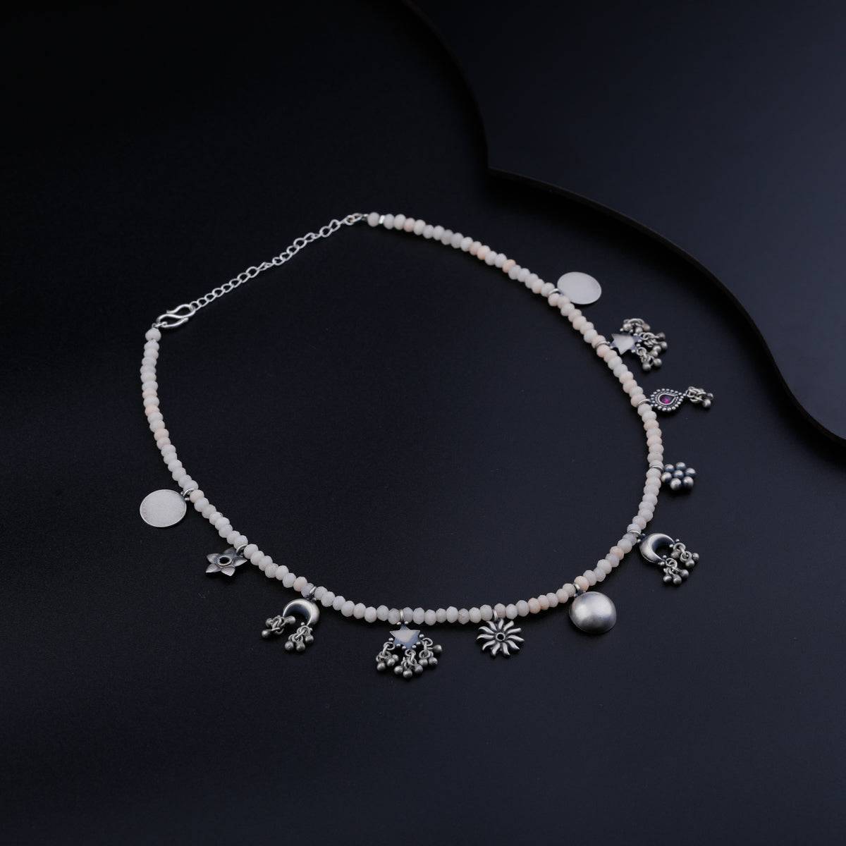 Silver Charm Necklace with Moonstone