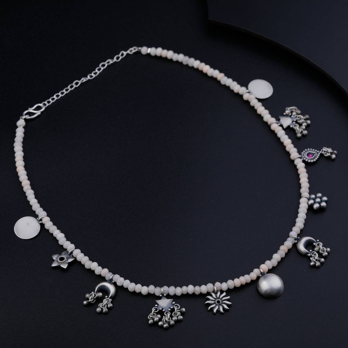 Silver Charm Necklace with Moonstone