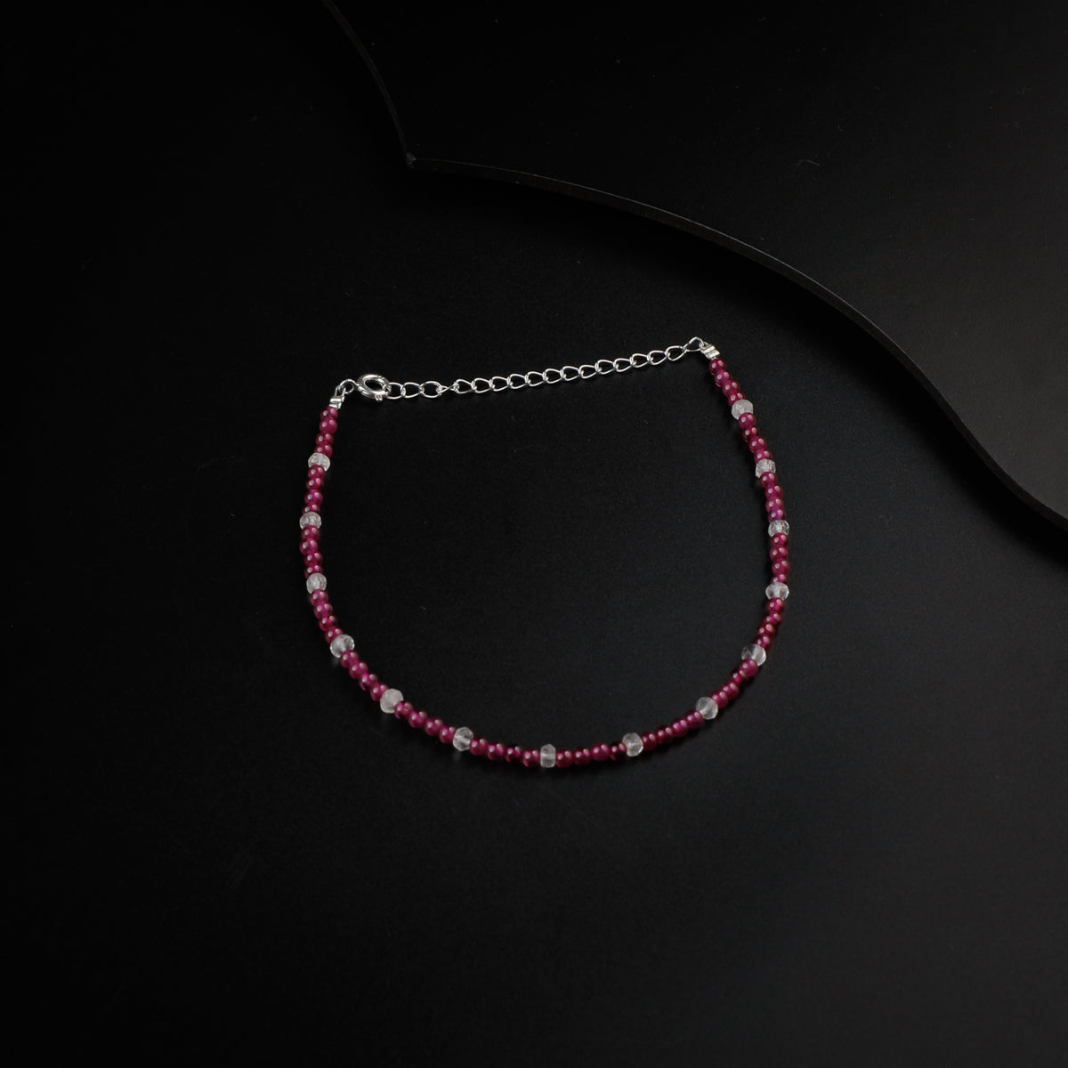 Ruby and Crystals Silver Anklet