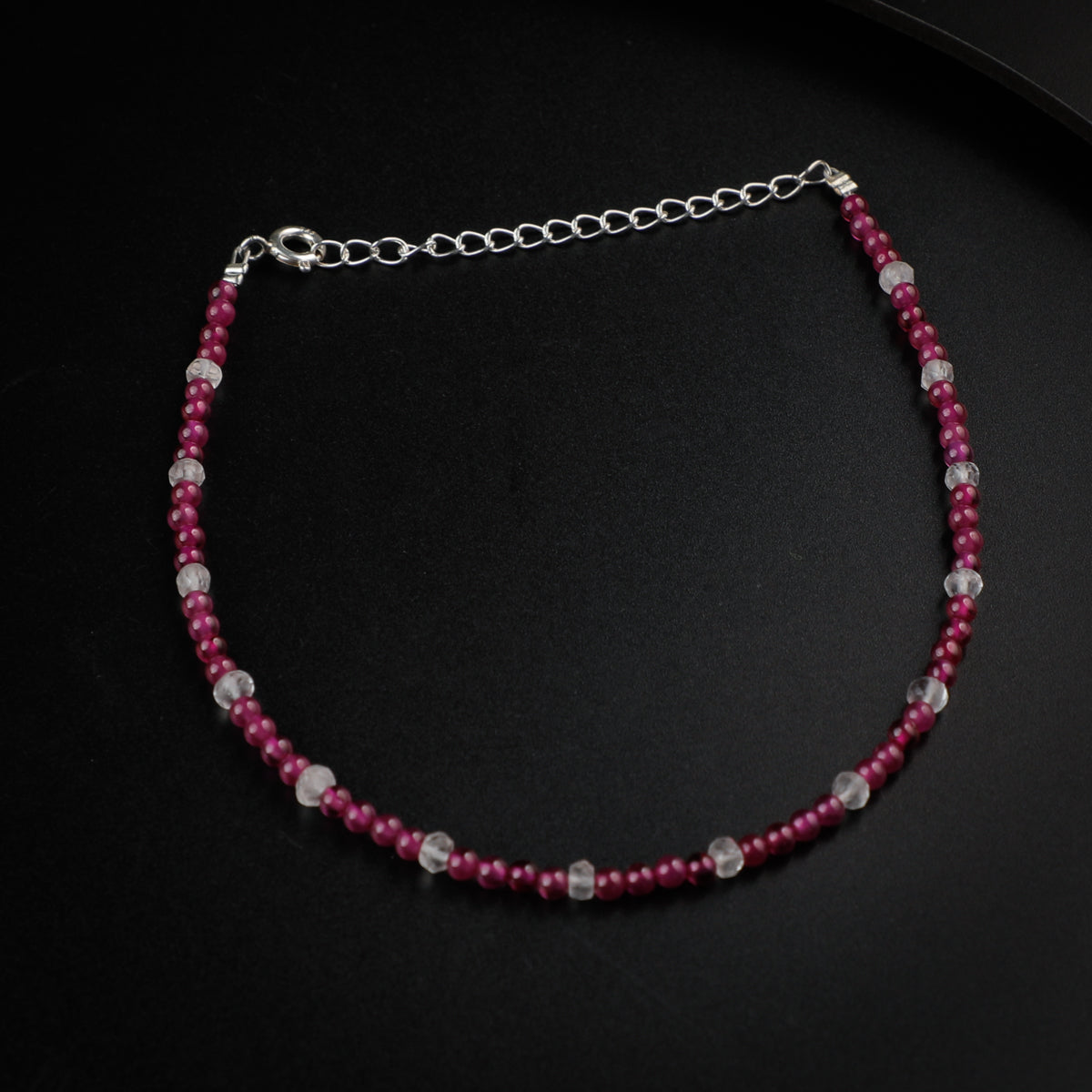 Ruby and Crystals Silver Anklet