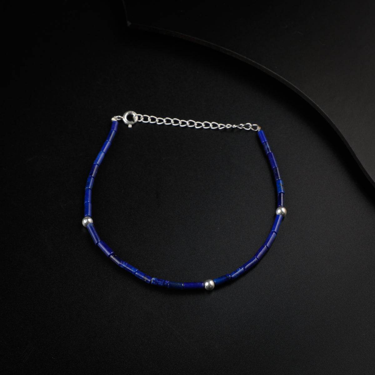 Lapis Lazuli Anklet with Silver Beads