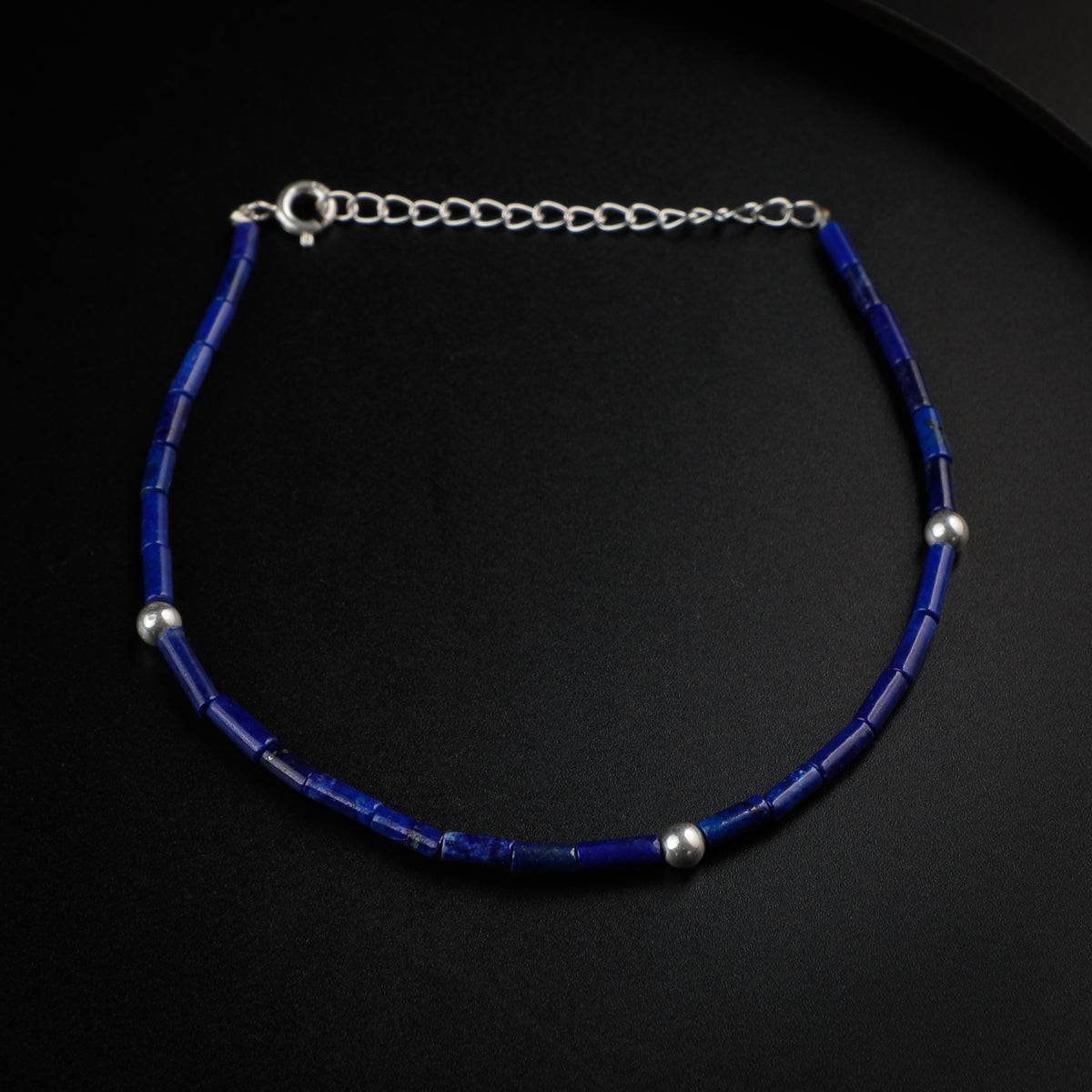 Lapis Lazuli Anklet with Silver Beads