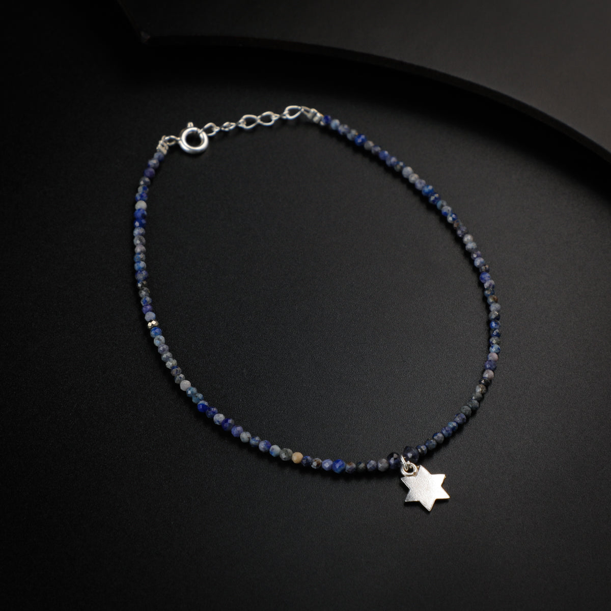 Lapis Lazuli Silver Star Motif Anklet