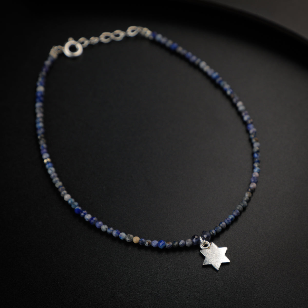 Lapis Lazuli Silver Star Motif Anklet